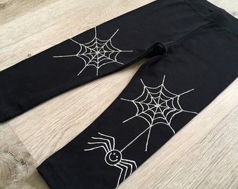 Halloween toddler outfit, Children spider leggings, Baby sparkly spiderweb pants size 18-24 months