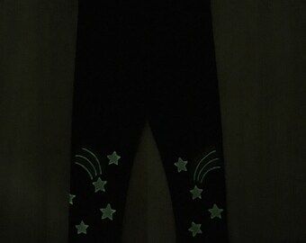 Glow in the dark kids leggings, toddler stars pants, girl boy hand painted  stars print costume outfit, baby cosmic clothes