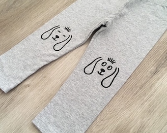 Kids dog leggings, toddler dog pants, baby puppy costume outfit, girl boy dog themed clothes hand painted print