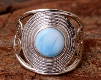 Genuine RARE Larimar Gemstone Handmade 925 Sterling Silver Plated Antique Style Ring Jewelry USA 564