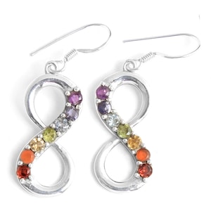 7 Stone Infinity Earrings, Women Handmade Jewelry, Gift For Her, Party Wear Earring, Gemstone Silver Earrings