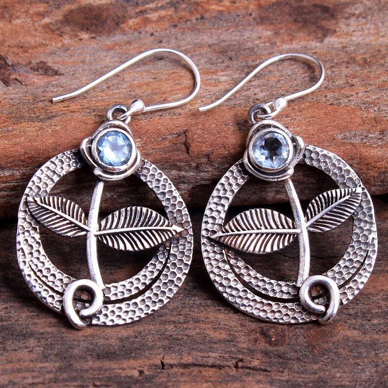 Faceted Blue Topaz Round Shape Gemstone Earring For Sale sve5349 925 Sterling Silver Designer Handmade Earring Jewelry Length 1.6