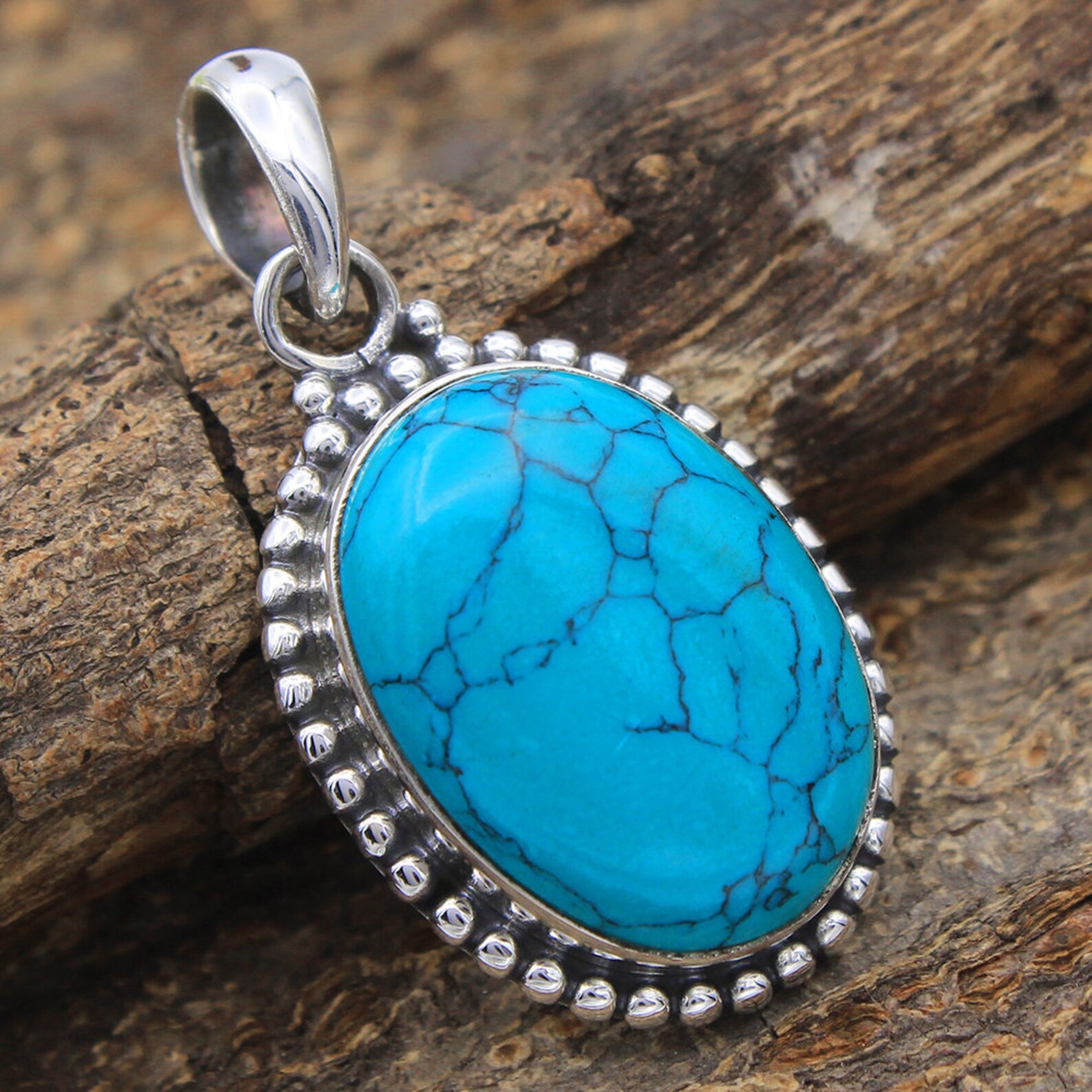 Elegant Turquoise Oval Shape Gemstone Pendant For Gift 925 | Etsy