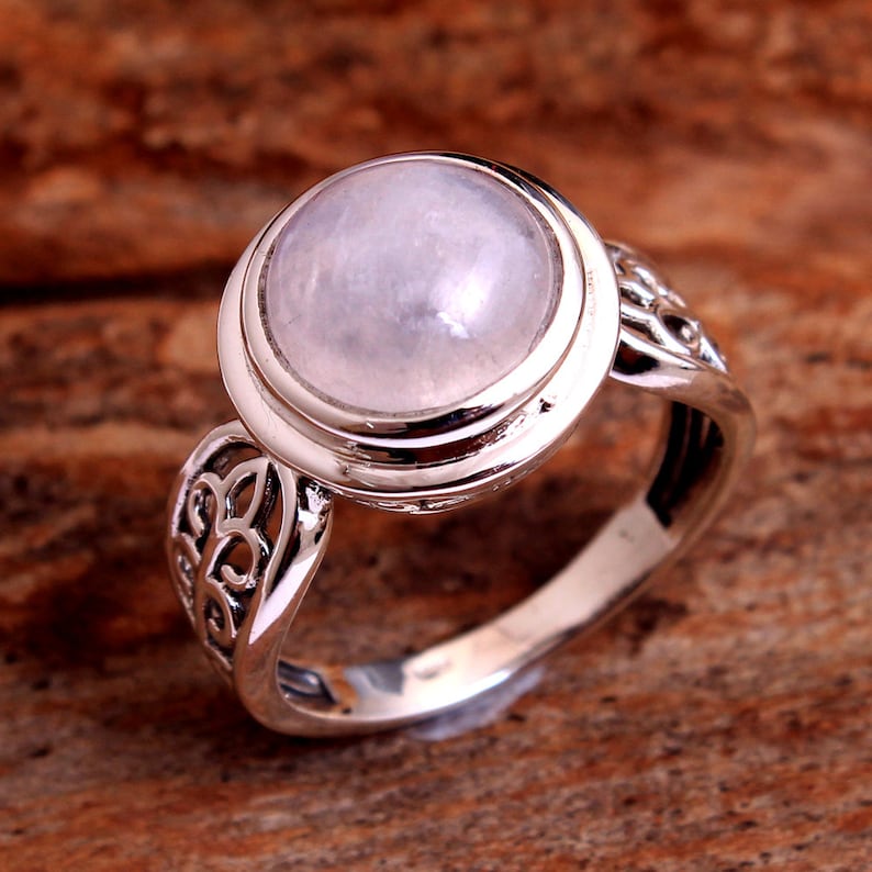 svr5481 925 Sterling Silver Handmade Designer Ring Jewelry Size US 7.5 Natural Moonstone Round Shape Gemstone Ring For Easter Sale