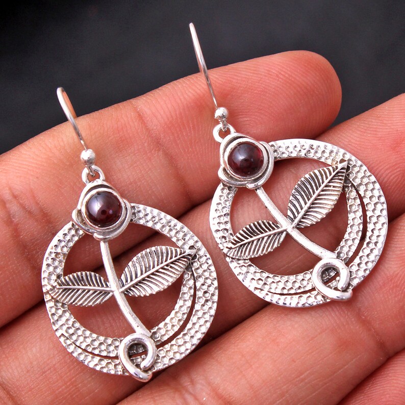 925 Sterling Silver Designer Drop /& Dangle Earring Jewelry Length 1.75 Red Garnet Round Shape Gemstone Earring For Easter Sale sve5426