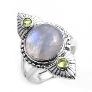 Rainbow Moonstone Designer Ring, 925 Sterling Silver Ring, Engagement Ring, Anniversary Jewelry, Bridesmaid Gift Ring Size 7