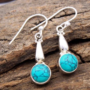 Turquoise Gemstone Earrings, Birthday Jewelry, 925 Sterling Silver, Women Earring, Gift For her, Handmade Jewelry