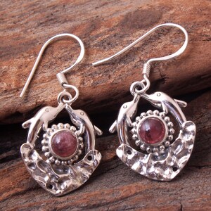 Tourmaline Fish Earrings: Sterling Silver Dangle Jewelry