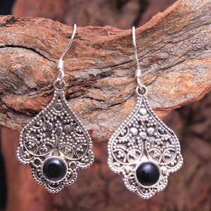 Solid 925 Sterling Silver Earring, Black Onyx Gemstone Earring, Dangle Earring, Gift For Her, Party Earring