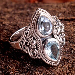 Blue Topaz Ring, 925 Silver Ring, Boho Ring, Designer Ring, Handmade Ring, Pear Stone Ring, Anniversary Ring