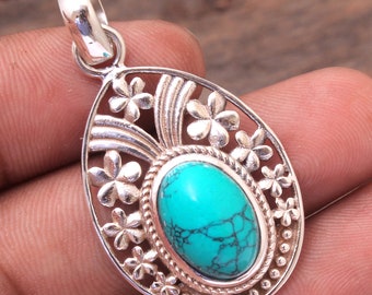 Solid 925 Sterling Silver Pendant, Turquoise Gemstone Pendant, Pendant For Necklace, Designer Pendant, Turquoise Jewelry