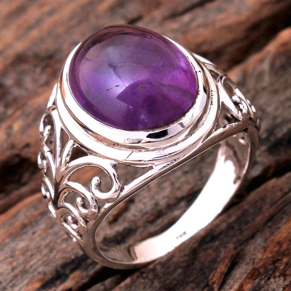 Natural Amethyst Gemstone 925 Sterling Silver Jewelry designer Ring Size Us