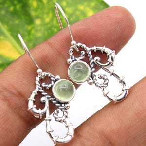 925 Sterling Silver Prehnite Gemstone Earring, Gift For Her, Gemstone Earring, Dangle Earring, Fashion Jewelry