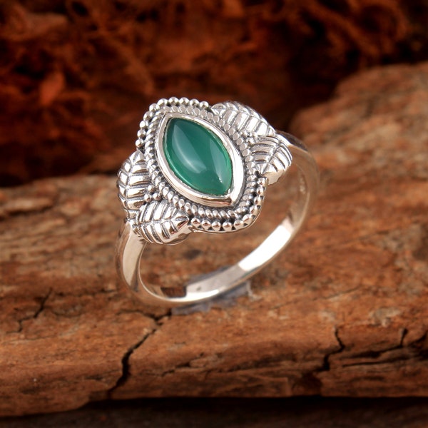 Green Onyx Ring, 925 Silver Ring, Marquise Ring, Solid Ring, Engagement Ring, Women Ring