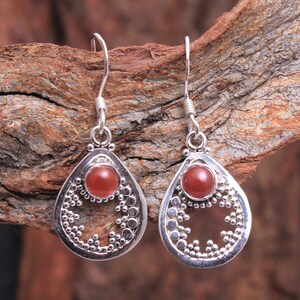 Handmade Carnelian Gemstone Earrings: Sterling Silver Dangle Jewelry