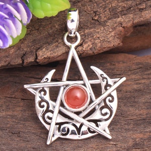 Carnelian Gemstone Pendant Star & Moon Design Pendant 925 Sterling Silver Jewelry Pendant Handmade Pendant Women Pendant