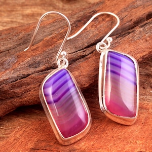 Pink Banded Achat Edelstein Ohrringe, Einzigartige Schmuck, 925 Sterling Silber, Frauen Designer Ohrring, Geschenk für Mama