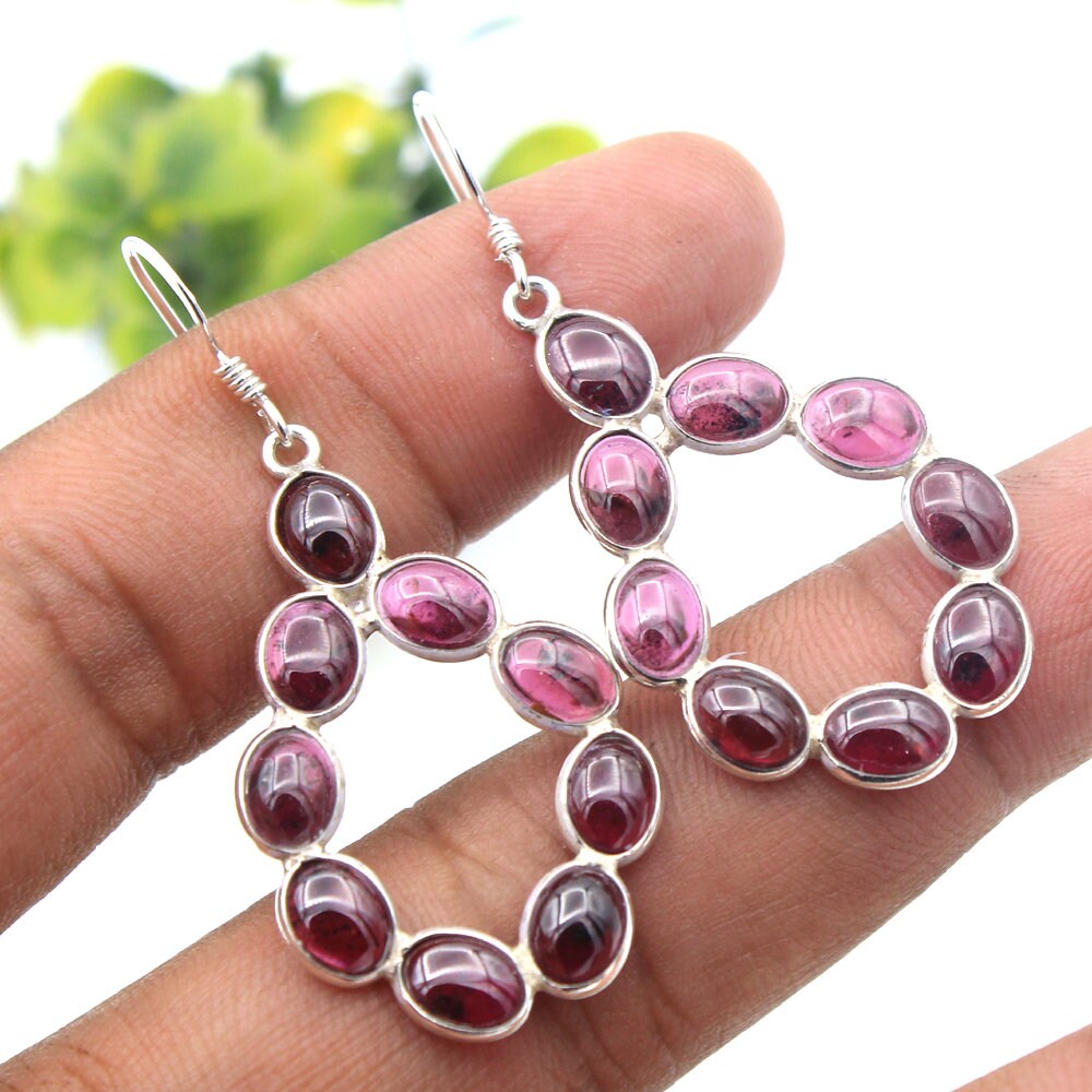 Solid 925 Sterling Silver Natural Rhyolite Gemstone Earring Jewelry SZ 3.3 CM Valentine Love Jewelry Valentines Day Gift for Women Orecchini in argento per regalo donna