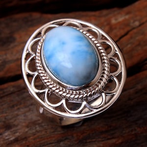 925 Sterling Silver Ring, Larimar Ring, Designer Ring, Birthstone Ring, Gift For Her, Silver Jewelry, Handmade Ring