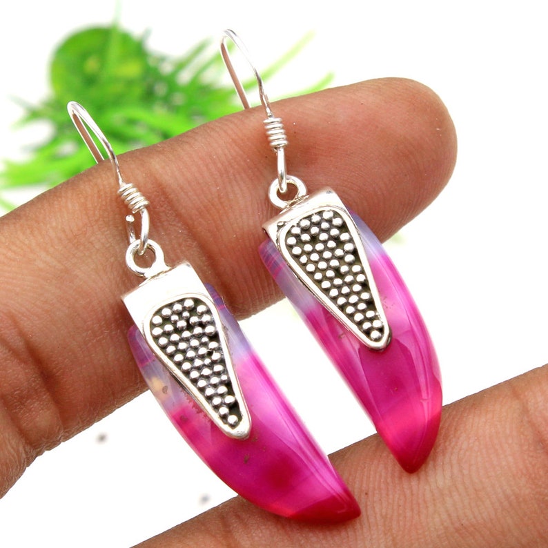 Feminine Pink Botswana Agate Gemstone Earrings Jewelry 925 Silver Hand Made Drop /& Dangle Earrings Easter Gift Jewelry Length 1.7 sve2942
