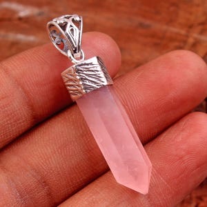 925 Sterling Silver Rose Quartz Labradorite Gemstone Pendant, Pencil Pendant, Designer Pendant, Boho Jewelry
