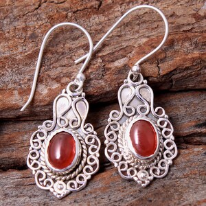 Handmade Carnelian Drop Earrings: 925 Sterling Silver Dangle Jewelry