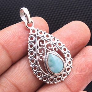Larimar Pendant , 925 Sterling Silver , 925 Stamped , Silver Pendant