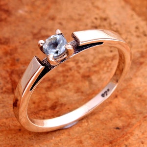 Blue Topaz Ring, Stacking Ring, Women Ring, Birthstone Ring, 925 Sterling Silver, Gemstone Ring