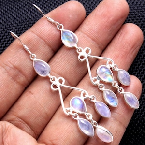 Solid 925 Sterling Silver Moonstone Labradorite Earring, Dangle Earring, Designer Earring, Handmade Earring, Women Jewelry