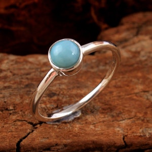 925 Sterling Silver, Natural Larimar Ring, Designer Ring, Gift For Her, Boho Ring, Handmade Jewelry, Simple Ring, Statement Ring