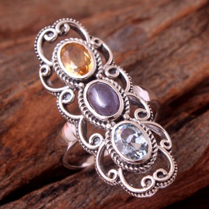 Solid 925 Silver Ring, Multi Stone Ring, Handmade Designer Statement Ring, Women Ring, Gift For Her, Bridesmaid Gift