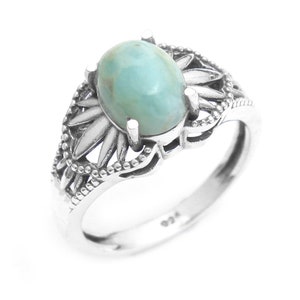 Larimar Ring, 925 Silver Ring, Anniversary Ring, Silver band Ring, Gift For Women, Natural Larimar Size 7, 8 US