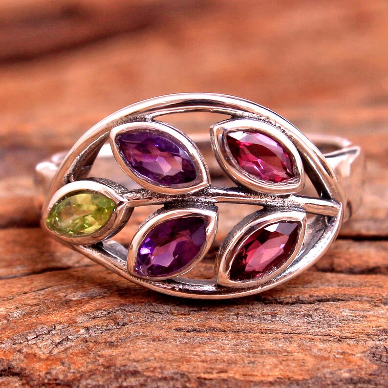 Faceted Peridot Amethyst Marquise Gemstone Ring For Mother/'s Day 925 Sterling Silver Handmade Designer Ring Jewelry US Size 7.5 svr5966