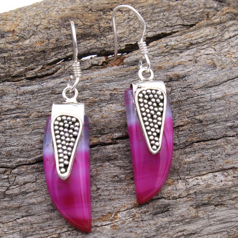 Feminine Pink Botswana Agate Gemstone Earrings Jewelry 925 Silver Hand Made Drop /& Dangle Earrings Easter Gift Jewelry Length 1.7 sve2942