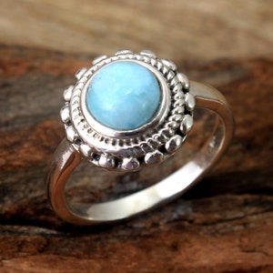 925 Sterling Silver, Larimar Gemstone Ring, Handmade Jewelry, Ring For Women