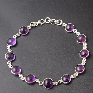 925 Sterling Silver, Amethyst Bracelet, Round Stone, Gift For her, Wedding Gift, Silver Bracelet, Anniversary Gift