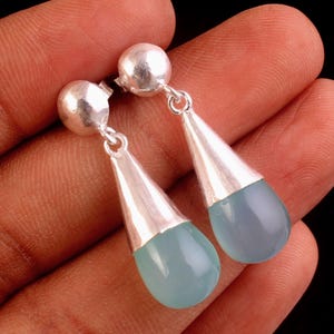 925 Sterling Silver Aqua Chalcedony Gemstone Earring, 925 Sterling Silver Earring, Gift For Her, Women Jewelry