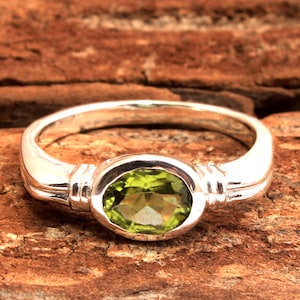 Peridot Gemstone Ring, Three Stone Ring, 925 Silver Ring, Handmade Ring, Stackable Ring, Peridot Jewelry, Gift For her