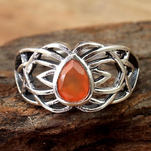 Carnelian Ring, Handmade Designer Ring, 925 Silver Ring, Pear Stone Ring, Handmade Jewelry, Bohemian Ring Size 9