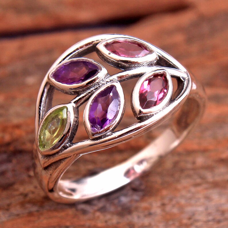 Faceted Peridot Amethyst Marquise Gemstone Ring For Mother/'s Day 925 Sterling Silver Handmade Designer Ring Jewelry US Size 7.5 svr5966