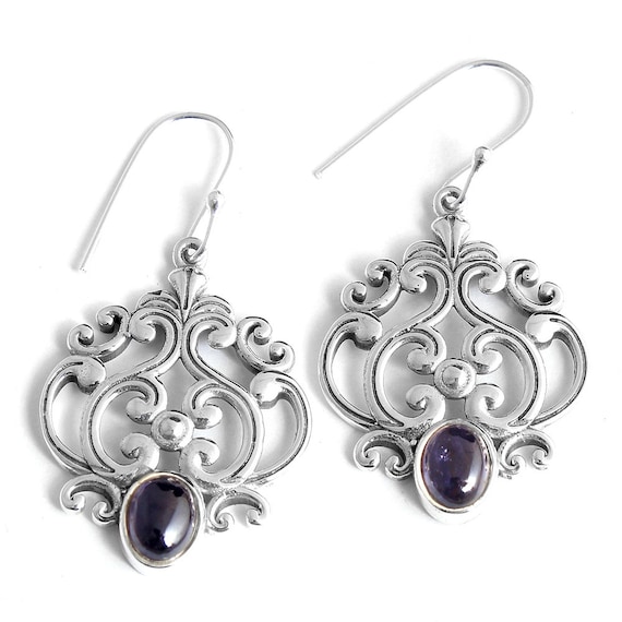 Multistone Amethyst, Rose Quartz, Iolite Hoop Wire Earrings Sterling Silver Multistone Amethyst, Rose Quartz, Iolite Hoop Wire Earrings Sterling Silver