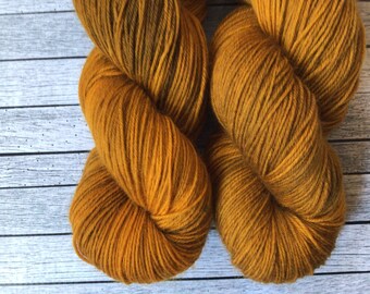 Yellow Indie/Hand Dyed Superwash Sock Yarn, 100% Polwarth Fingering Weight, Star Trek, Tea. Earl Grey. Hot, Gift for Knitter, Dyed to Order