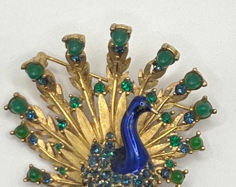 Marcel Boucher Vintage Peacock Brooch Crystal Enamel 8908 QS