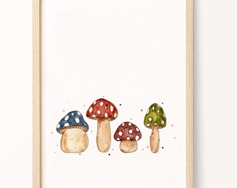 Mushroom Watercolor Print: Whimsical Fungi Wall Decor (Digital Download)