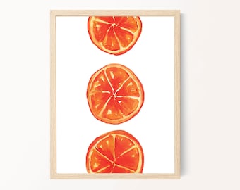 Orange Fruit Watercolor Art Print: Botanical Kitchen Decor
