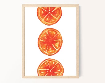 Bright Orange Fruit Watercolor Art Print - Kitchen Decor, FREE SHIPPING