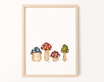 Mushroom Watercolor Print: Whimsical Fungi Wall Art
