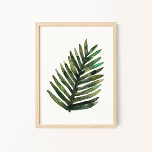 Palm Leaf Watercolor Painting, Digital Download, Palm Tree Art Print, Tropical Plant Wall Art, printable art, boho home decor image 1