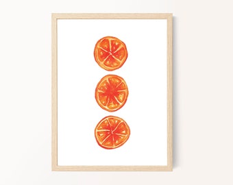 Oranges Art, Fruit Decor, Boho Wall Art, Oranges, Wall Art, Watercolor Fruit, Orange Decor, Fruit Illustration, FREE SHIPPING