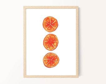Orange Watercolor Print: Vibrant Fruit Illustration, Boho Kitchen Decor
